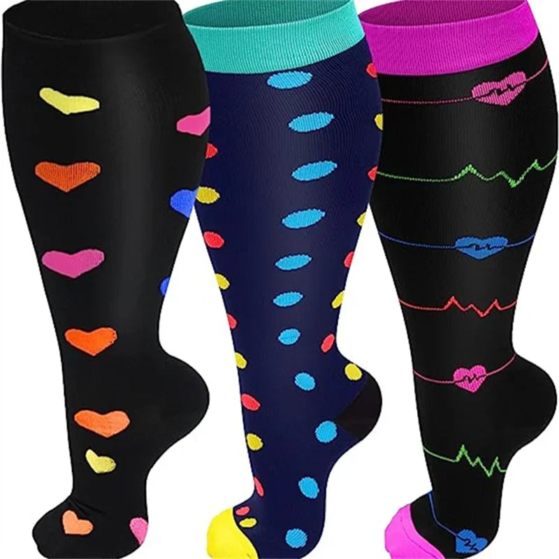 2XL-4XL Plus Size Compression Socks for Women Men 20-30 MMHg Wide Calf Extra Large Knee High Flight Sock for Circulation Support