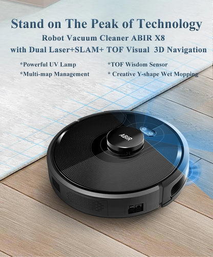 Robot Vacuum Cleaner ABIR X8,Laser Lidar,6500pa Suction,Multi-Floor Map,UV Lamp,TOF Wisdom,APP Restricted Area,Smart Home Mop
