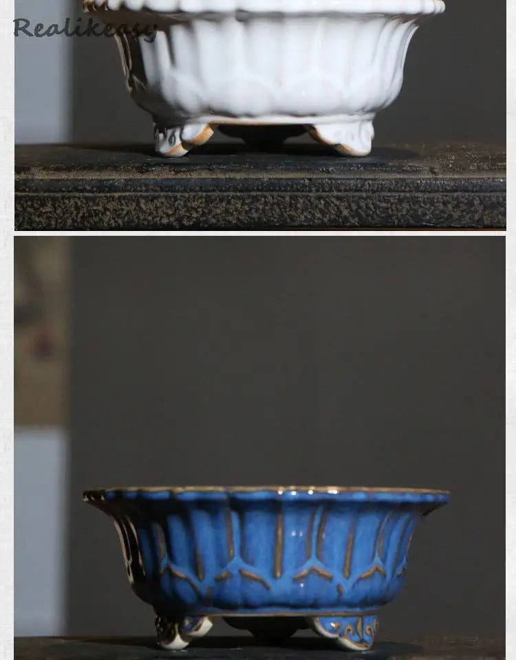 Chinese Style Purple Sand Flowerpot Home Desktop Ceramic Bonsai Pot Small Portable Handmade Succulent Glaze Flower Pots LC373