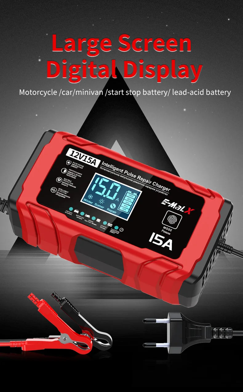 14.6V 15A Lifepo4 Battery Smart Pulse Repair Charger 12V 15A 24V 8A Electric Motorcycles Charger For Lead Acid AGM GEL Battery
