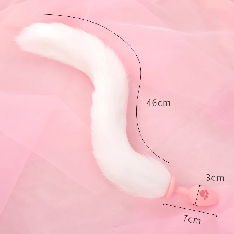 BLACKWOLF Cute Pink Silicone Anal Plug Soft Long Tail Butt Plug Adult Games Anal Beads Erotic Cosplay Sex Toys For Women
