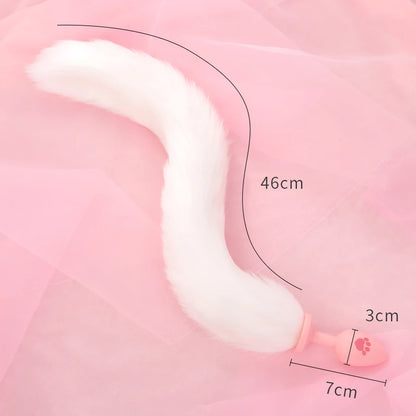 BLACKWOLF Cute Pink Silicone Anal Plug Soft Long Tail Butt Plug Adult Games Anal Beads Erotic Cosplay Sex Toys For Women