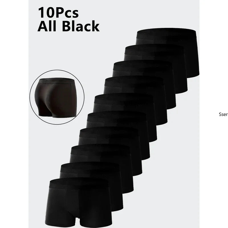 10PCS Men's Underwear Black Color Men Underpant High Stretch Boxer Shorts Sexy Men Panties Plus Size L-4XL Breathable Men Boxer