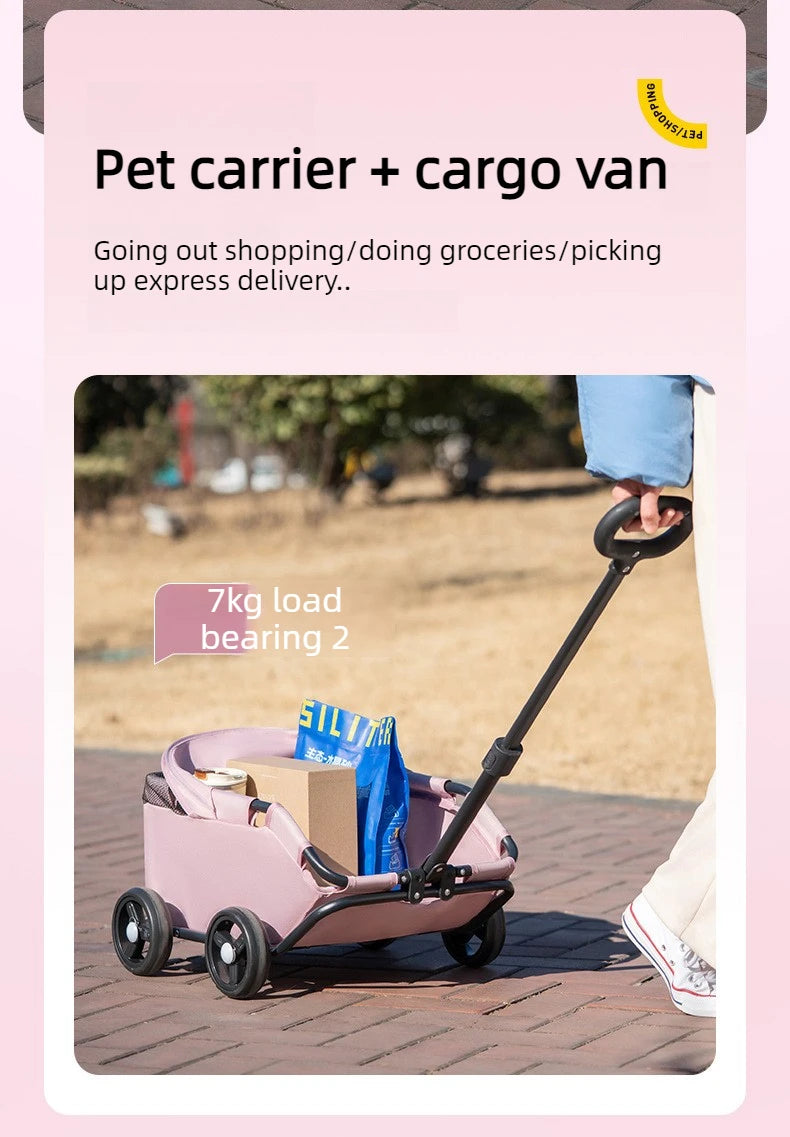 Foldable Pet Stroller with Sun Canopy Lightweight Dog Trolley Shopping Carts Outdoor Walking Travel Cart for Small Dogs Puppy