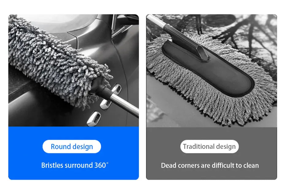 SEAMETAL Retractable Car Duster Stainless Steel Long Handle Dusting Brush Microfiber Dust Remover Car Household Cleaning Tools