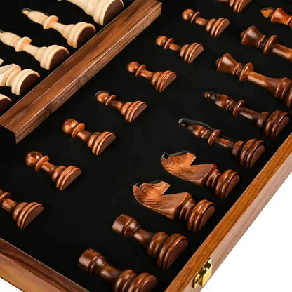 15 colių x 15 colių aukščiausios klasės sulankstomas šachmatų rinkinys, aukščiausios kokybės klasikinis rankų darbo medinis figūrų rinkinys, riešutmedžio šachmatų lenta, dovana vaikams, stalo žaidimas