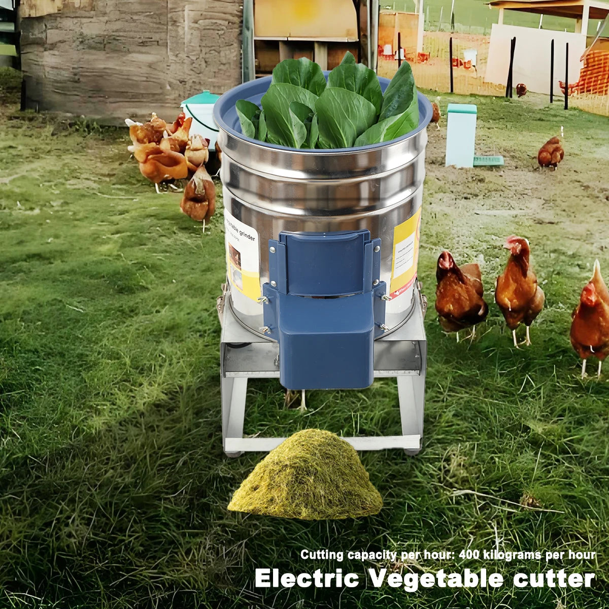 30L Stainless Steel Electric Feed Grinder 550W Vegetable Fruit Shredder 400kg/h for Chickens Ducks Livestock, Side Open Drum 220V Feed Chopper with Copper Motor