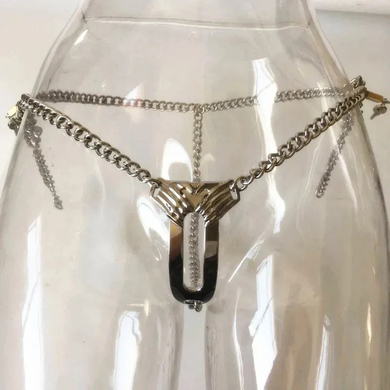 Stainless Steel Invisible Female Chastity Belt Sexy Briefs Leather Bondage Metal Chain Erotic Pants Adult Games BDSM Fetish Wear