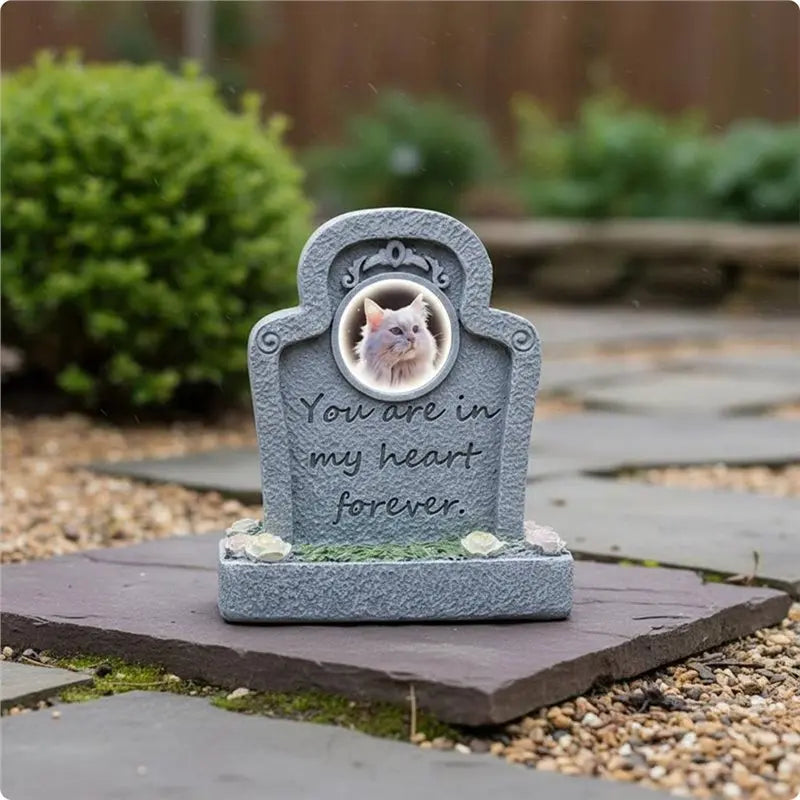ABUI-Resin Pet Memorial Stone Headstone Tombstone Photo Frame Design Outdoor Display Gift Idea For Funeral Grave Marker
