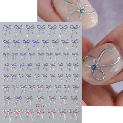 8pcs Mixed Color Bow Nail Art Stickers 3D Cute Red Black Pink bowknot Nail Charms Foils Y2K Gold Laser Effect Bow Manicure Decor