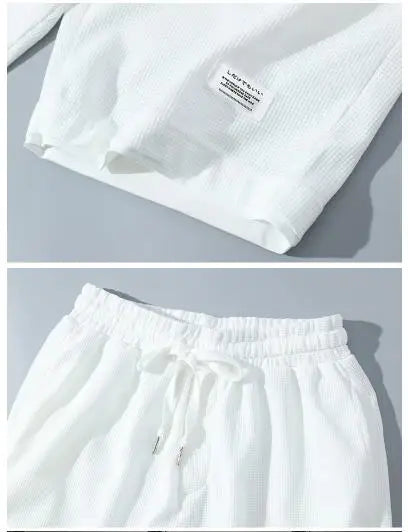 2024 Men's Summer Waffle Set Brand Fashion Casual T-shirt+Shorts Set Men's Sports Set Loose ComfortableSlo Two-piece Set