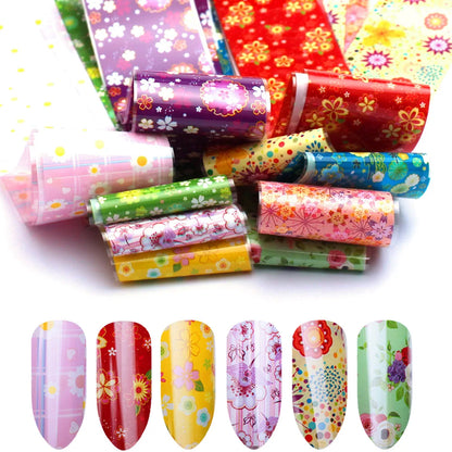 16Pc Holographic Nail Foil Set Starry Transfer 20*4cm Sticker Laser Flowers Leopard Mix Design Decal DIY Nail Art Decoration