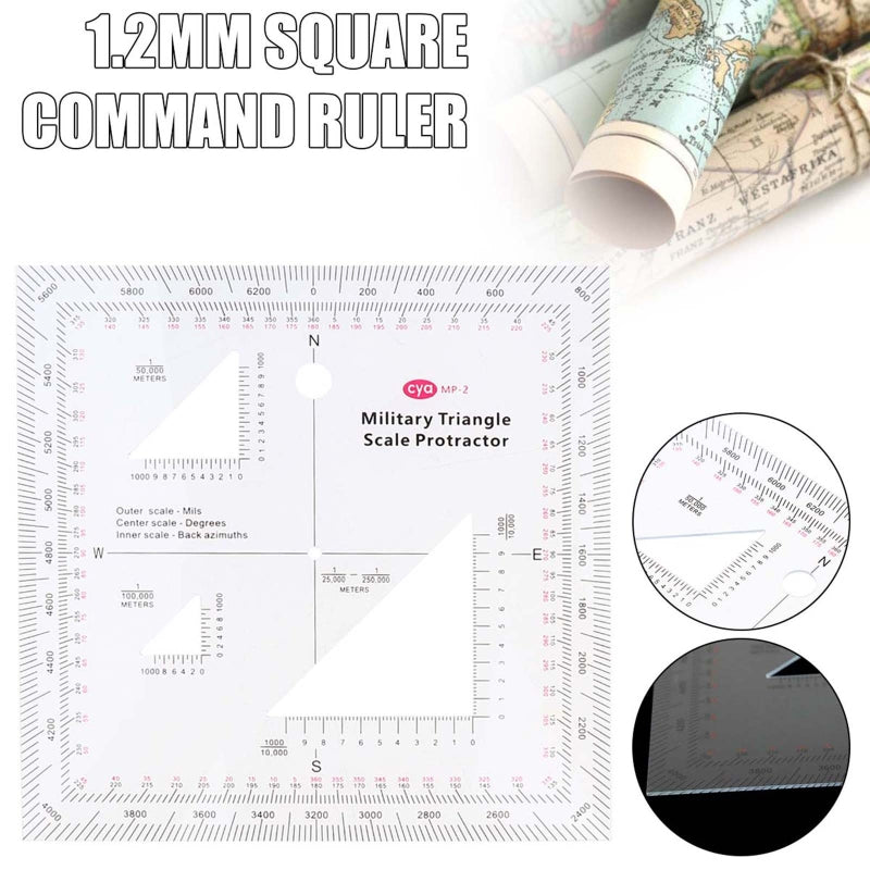 5x5'' Military MGRS Coordinate Scale Map Reading and Land Navigation Topographical Map Scale Protractor 3 Kinds of Scale