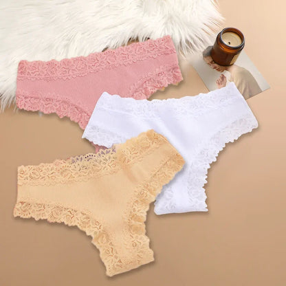 3Pcs/set Women Cotton Lace Panties Floral Intimate Underwear Trendy Patchwork Lace Briefs Female Soft Underpants Lingerie S-XL