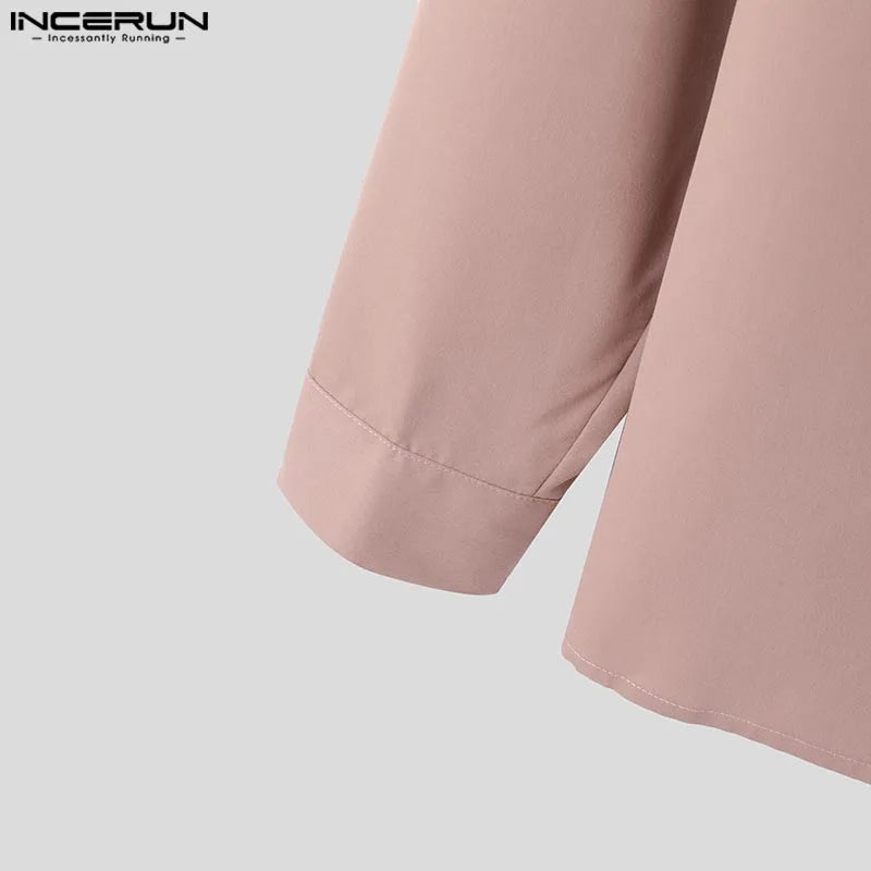 INCERUN Fashion New Men's Tops Backless Bow Design Shirt Sexy Casual Male Solid Comfortable Long Sleeved Lapel Blouse S-5XL 2025