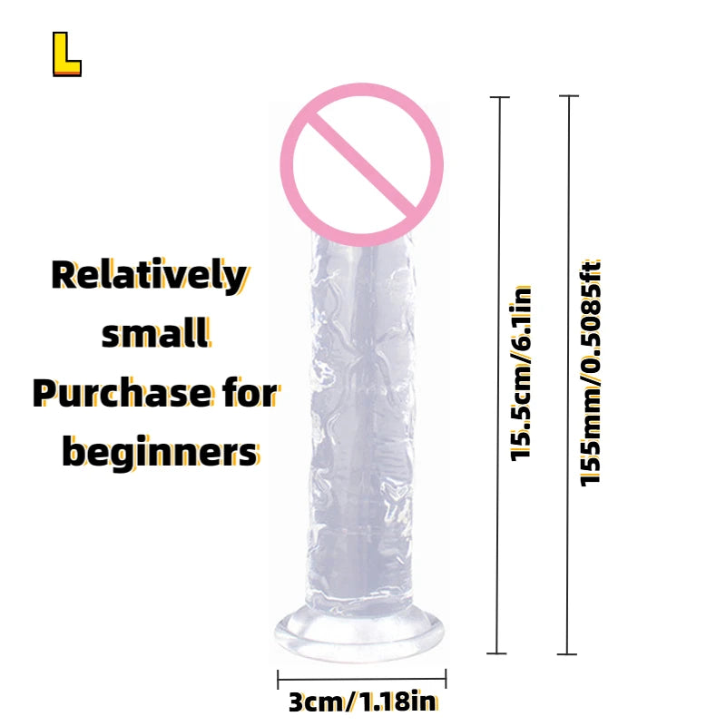 Realistic Soft Jelly Dildo Transparent Suction Cup Strong Grip Flexible Intimate Toy for Women Solo Couple Play