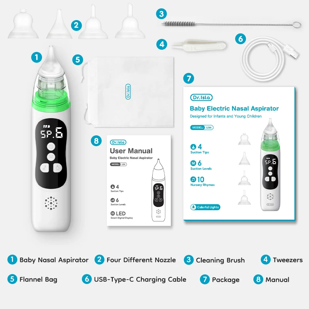 MAMIJOY  Electric Nasal Absorber Silent Baby Obstruction Rhinitis Cleaner Nasal Aspirator Nasal Mucus Cleaning Tool Fro Newborn