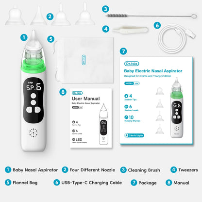 MAMIJOY  Electric Nasal Absorber Silent Baby Obstruction Rhinitis Cleaner Nasal Aspirator Nasal Mucus Cleaning Tool Fro Newborn