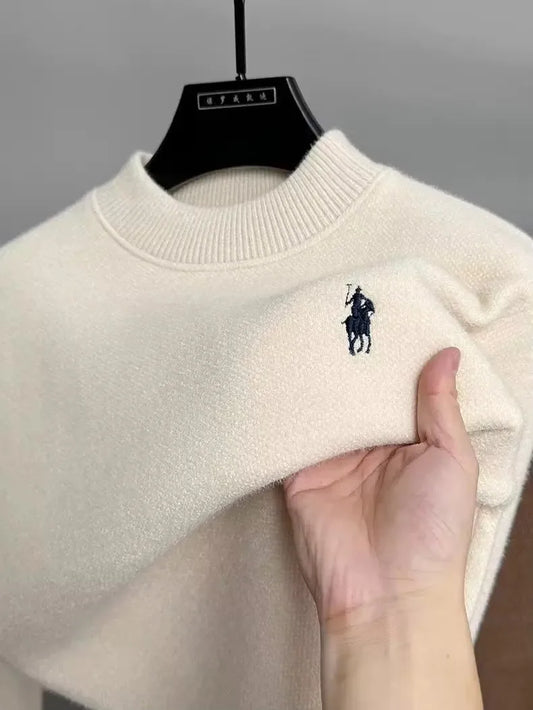 High end brand velvet sweater men's new designer fashion exquisite pony embroidery winter thick warm round neck knitted pullover