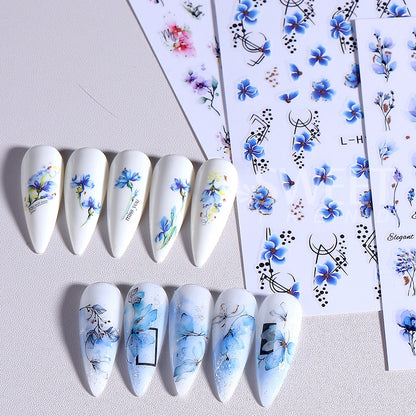 12pcs 3D Geometry Flower Leaf Nail Stickers Summer Ink Blooming Flowers Decal Slider for Nail Art Supplies Manicure Decoration