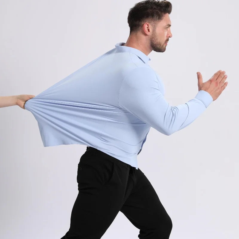High Stretch Anti-Wrinkle Men's Shirts Long Sleeve Dress Shirts Men Fit Social Business Blouse Social Shirt Men Clothing S-4XL