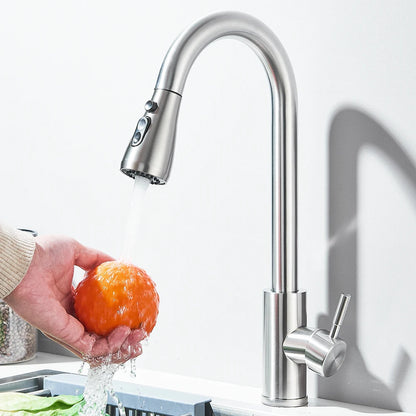 Kitchen Faucets Brushed Nickel Pull Out Kitchen Sink Water Tap Deck Mounted Mixer Stream Sprayer Head Hot Cold Taps Sliver