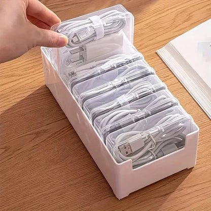 Durable Plastic Cable Organizer Storage Box for Daily Office Supplies Mobile Device Management with Miscellaneous Loading Straps