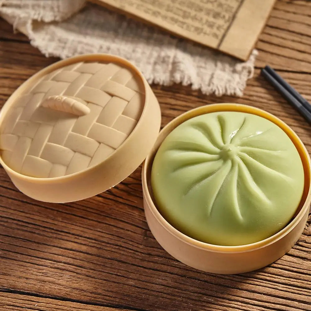 Colorful Dumpling Squishes Stress Balls Fidget Sensory Toys Simulation Food Squishies Bun With Steamer Dough Ball Gifts