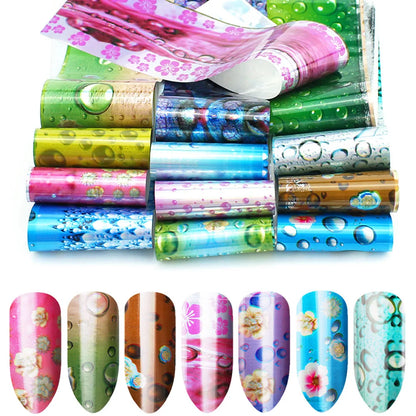 16Pc Holographic Nail Foil Set Starry Transfer 20*4cm Sticker Laser Flowers Leopard Mix Design Decal DIY Nail Art Decoration