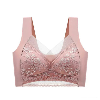 1pcs Women Lace Plus Size Bra Basic Anti Sagging Thin Vest With Padded Female Brassier Lady Ice Silk Seamless Comfort Breath Bra