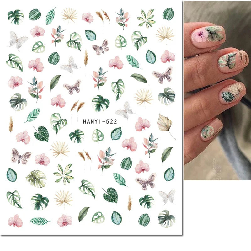 3d Nail Art Decals Elegant White RoyalBlue Roses Flowers Adhesive Sliders Nail Stickers Decoration For Nail Manicure