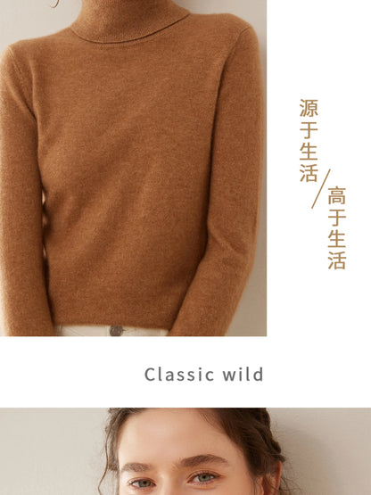 Cashmere Sweater Women's Turtleneck Long Sleeved Knitted Pullover 100% Pure Cashmere Base Sweater Korean Version Women's Top