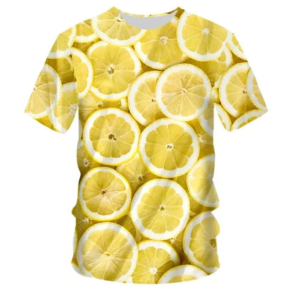 Fashionable New Fun Fresh Fruit Pattern Printed Men's T-shirt Summer Popular Harajuku Personalized Round Neck Comfortable Short