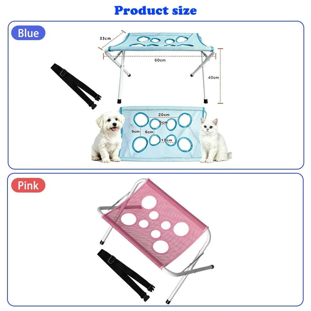 Portable Foldable Pet Grooming Hammock Stand Adjustable Dog Cat Bathing Nail Clipping Drying Mesh Support Rack for Small Pets