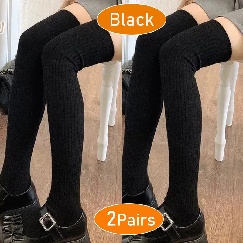 Cashmere Knitted Knee High Socks Women's Solid Soft Long Wool Socks Casual Fluffy Warm Stocking Skinny Thicken Thigh High Socks