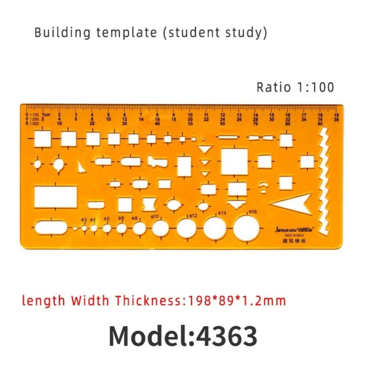Geometric Drawing Template Set With Measuring Ruler - Yellow Transparent Plastic Tools+Bonus PE Zipper Bag - For Architecture