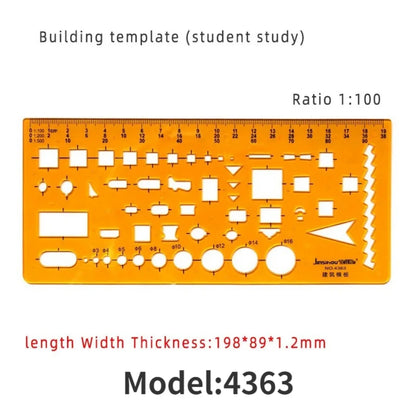 Geometric Drawing Template Set With Measuring Ruler - Yellow Transparent Plastic Tools+Bonus PE Zipper Bag - For Architecture