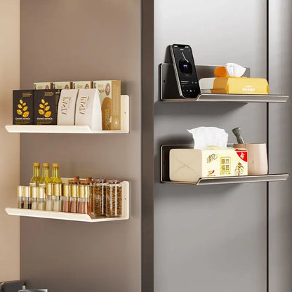 Punch-Free Wall Mounted Magnetic Fridge Shelf Kitchen Seasoning Spice Organizer Multifunctional Home Storage Box