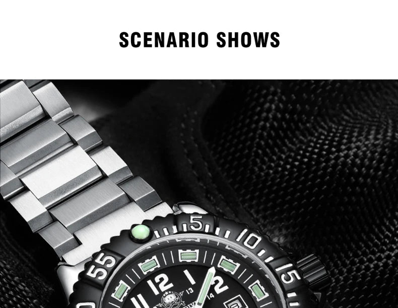Addies Dive Men Fashion Casual Watch Calendar Display 50m Waterproof Tube Luminous Watch Black Dial Rotating Bezel Quartz Watch