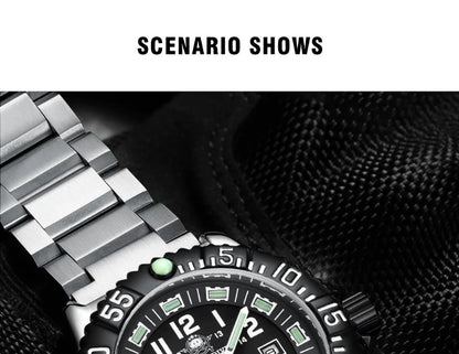 Addies Dive Men Fashion Casual Watch Calendar Display 50m Waterproof Tube Luminous Watch Black Dial Rotating Bezel Quartz Watch