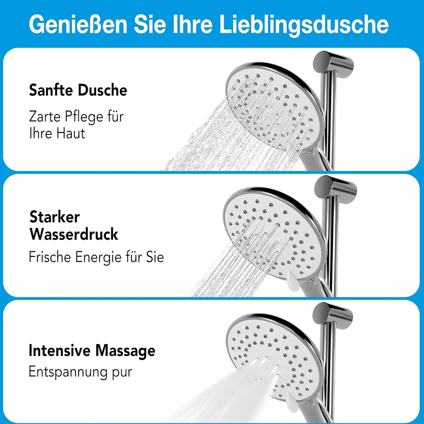 Bathroom Shower Faucet Wall-mounted Bathtub Mixer Taps Thermostatic Bath Tub Showers System Set with 3 Modes Rain Handheld