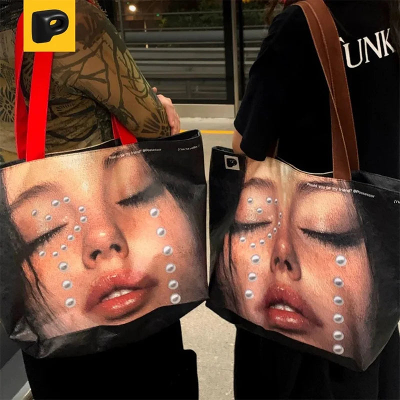 New Creative Women's Tote Bag Trend Face Printing Large Capacity Shoulder Bag Water Proof Hot Girl Handbag Large Shopping Bag
