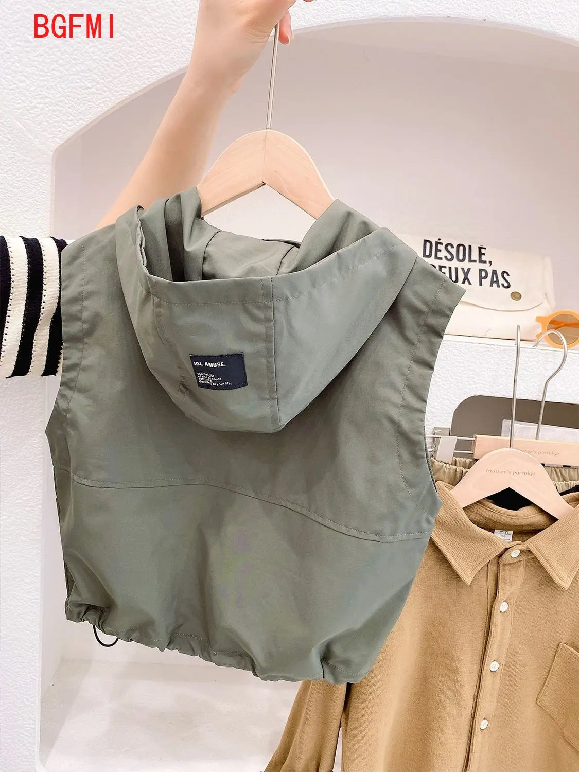 Children's Zipper Vest Spring Autumn Korean New Big Pocket Vestcost Boys Versatile Windproof Hooded Sleeveless Inner Lining Coat