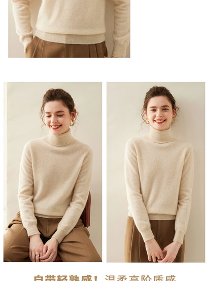 Cashmere Sweater Women's Turtleneck Long Sleeved Knitted Pullover 100% Pure Cashmere Base Sweater Korean Version Women's Top