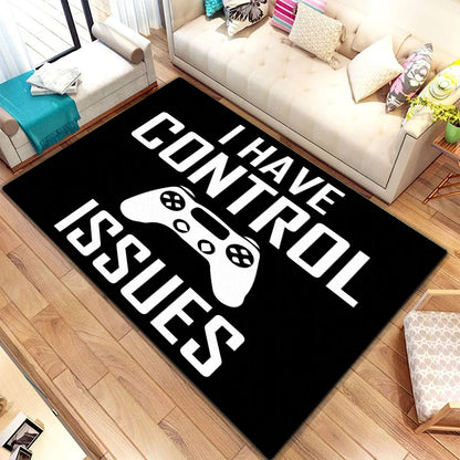 Game Video Gaming Pattern Black Area Rugs Gamer Game Controller Kids Teens Boys Playroom Carpet Bedroom Living Room Floor Mat