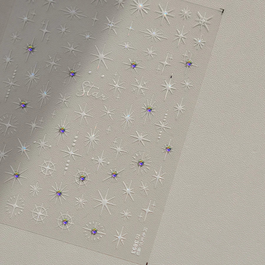 Gold Silver Starlight Laser Pink Colorful Glitter Star Bronzing Rhinestones Relief Nail Art Decorations Stickers Manicure Decals