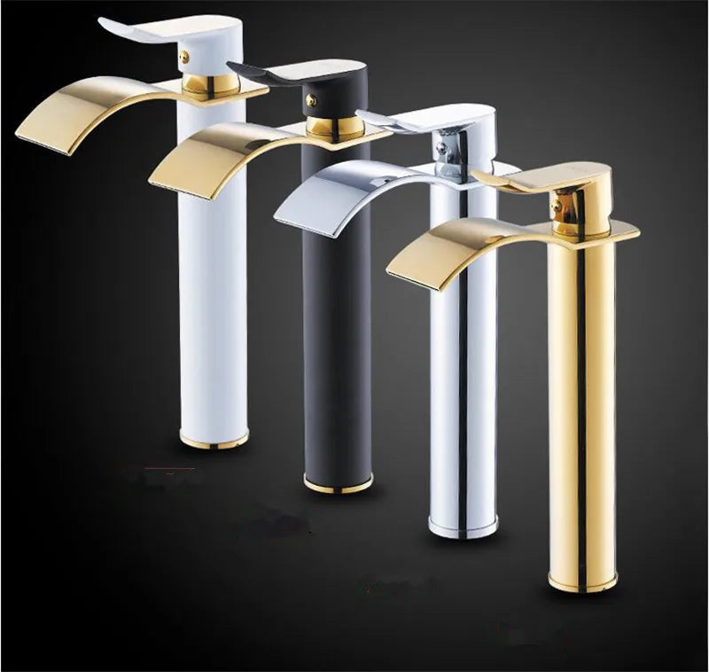 Basin Faucet Gold and White Waterfall Faucet Brass Bathroom Faucet Bathroom Basin Faucet Mixer Tap Hot and Cold Sink Faucet
