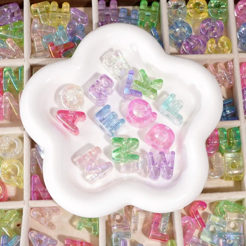 10pcs New Acrylic Iridescent Beads DIY Keychain Mixed Color Letter Beads Bag Charm Phone Chain Jewelry Making Beads Gifts Giving