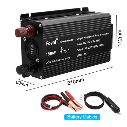 Pure Sine Wave Inverter DC 12V to AC 220V 230V 1500W/2200W/2600W/3000W Voltage Transfer Converter EU Socket Auto Accessories