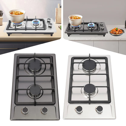 2-Burner Stainless Steel Gas Hob 3KW+1.75KW Portable Gas Stove Countertop/Flush Mounted 51*31*10cm